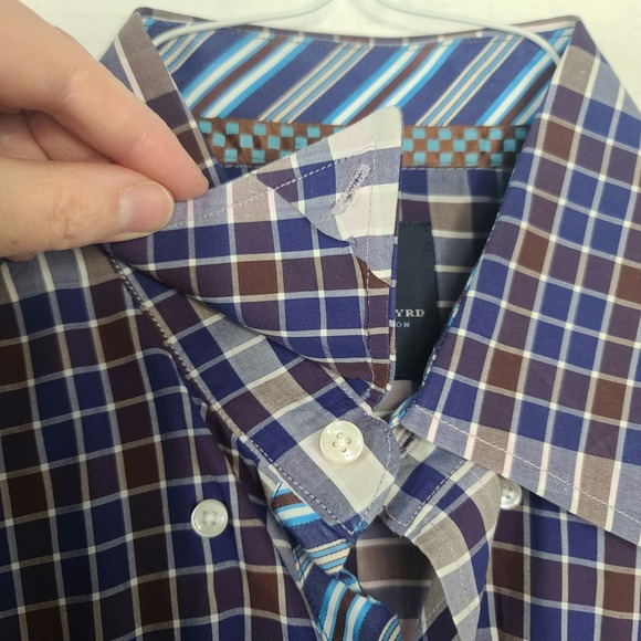 Tailorbyrd Collection Dress Shirt Large Blue Brown Plaid Mens Career Long Sleeve - Picture 5 of 15